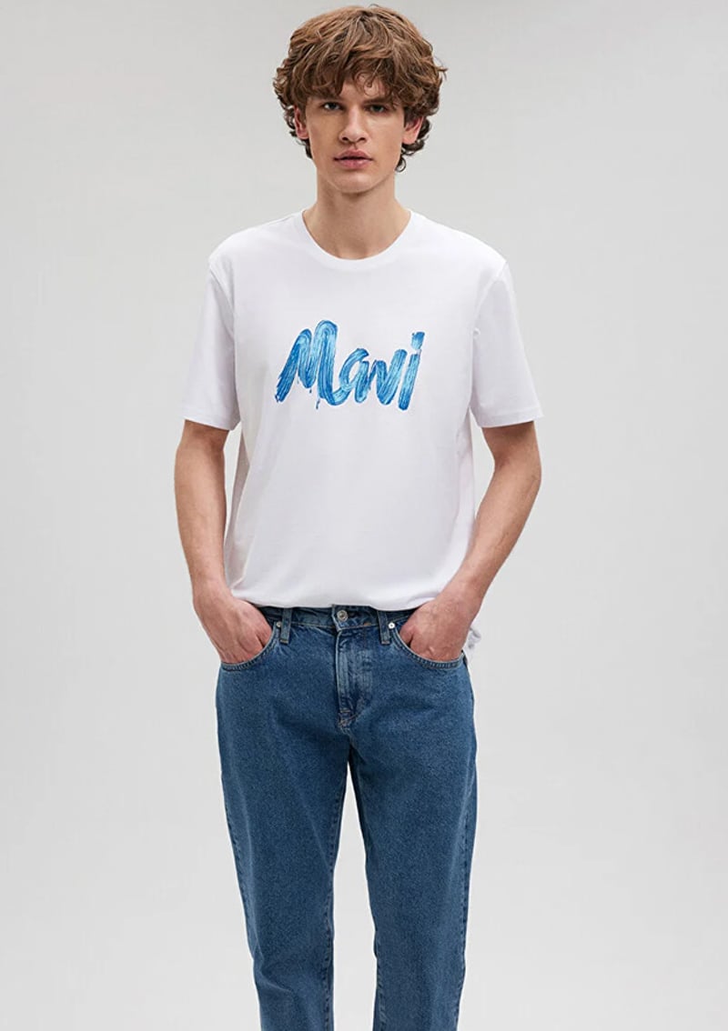 M0611321-620 Erkek Beyaz Baskılı T-shirt