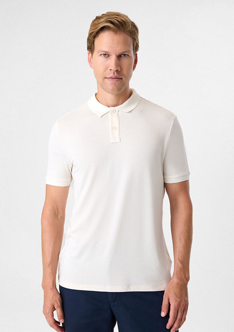 B35S10026 Erkek Beyaz Polo Yaka T-Shirt