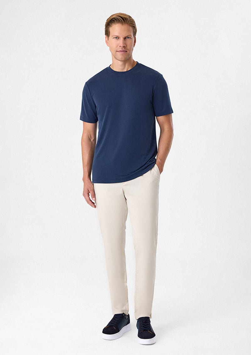 B35S10029 Erkek Lacivert Bisiklet Yaka T-Shirt